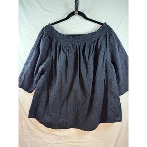 Great Northwest Indigo Womens Plus 1X Black Off Shoulder Embroidered Eyelet Top